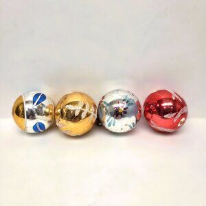 Vintage Poland Mini Blown Glass Christmas Ornament Ball Lot x4 1.75" Flowers
